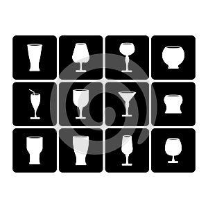 Cocktail glass line icons flat set