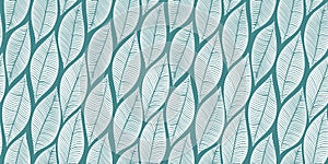 Green leaves seamless background. Hand dawned floral pattern. photo