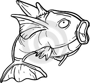 line art fish icon vector