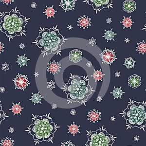 Vector ink pen drawing outline India flower illustration seamless repeat pattern