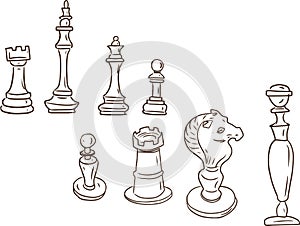 Chess doodle sketch  graphics vector hand drawn games tournaments. Separate elements of the figure on a white background photo