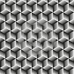 Seamless cube pattern woodcut effect background.