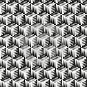 Seamless cube pattern woodcut effect background.