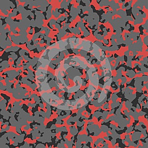 Camouflage seamless pattern. Urban military clothing style, masking camo repeat print. Grey red and black color. Vector