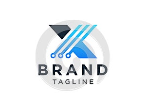 Black Blue Geometric Line Letter X Logo. Flat Vector Logo Design Template Element.