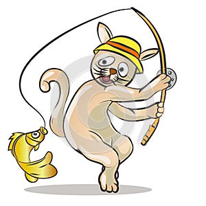 Funny Fisherman Cat Cartoon Character Vector Illustration