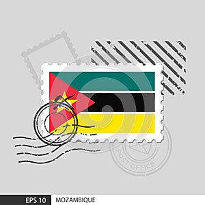 Mozambique flag postage stamp. Isolated vector illustration on grey post stamp background