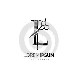 Letter L Scissors and Hair Comb Stylist Logo Design Vector Icon Graphic
