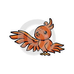 Cute little phoenix cartoon waving hand