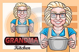 Cartoon grandma kitchen holding pot