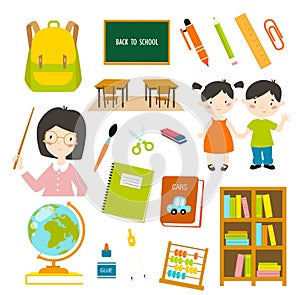 Print. Big vector set `Back to school`.