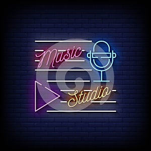 Music Studio Neon Signs Style Text Vector