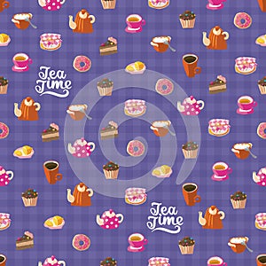 Tea time seamless pattern with tea cups