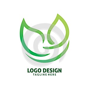 Green nature leaf color line logo design