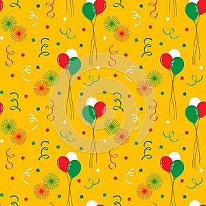 Cinco de mayo balloons, confetti, fireworks seamless vector pattern