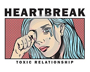 Vector illustration beautiful woman crying