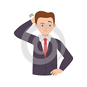 Young man scratching his head as sign of confusion