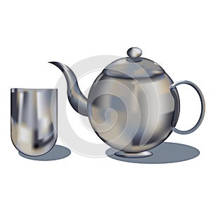 Silver Teapot and Drinking Cup Vector Illustration