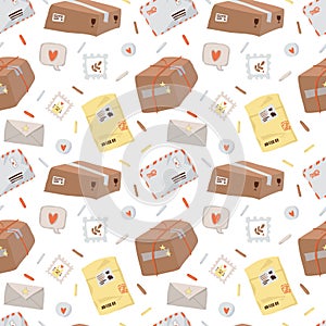 Fun seamless pattern with postal elements