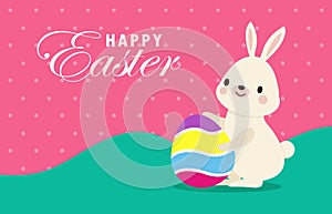 Happy Easter day poster. Little Rabbit Bunny cartoon flat design with greeting card Easter egg festival background banner template photo