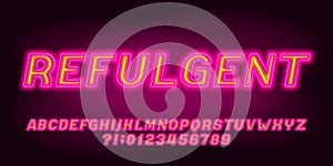 Refulgent alphabet font. Two color neon letters, numbers and symbols. photo