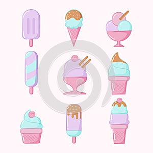 illustration vector of Ice Cream Icon set. Vector design with color calm and