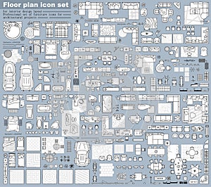 Floor plan icon set in top view for interior design. Architecture plan with furniture View from above. Vector
