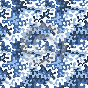 Military blue camouflage, seamless texture. Camo pattern for sporty clothing, fabric print. Repeats vector background.