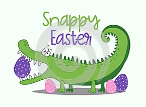 Snappy Easter- funny alligator with Easter eggs