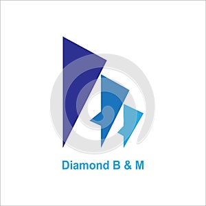 Blue diamond logo with letter B and M