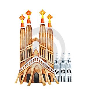 Watercolor illustration of Sagrada Familia photo