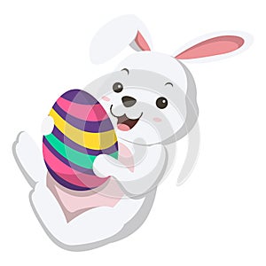 Cute little white bunny with Easter egg
