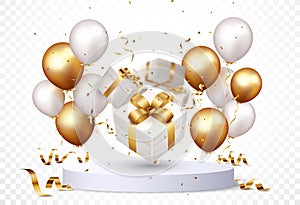 Open box with Gold confetti , isolated on transparent background