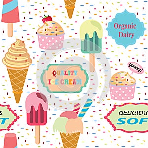 Organic dairy ice cream seamless design for surface enprint on fabric or paper