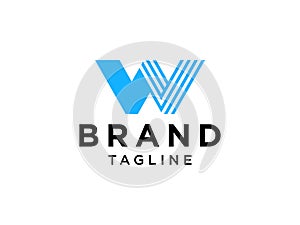 Blue Line Initial Letter W Logo. Flat Vector Logo Design Template Element.