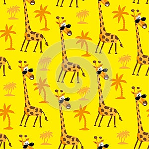 Cartoon giraffe seamless pattern on yellow background