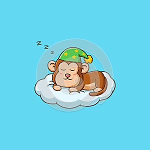 Cute monkey sleeping on the cloud