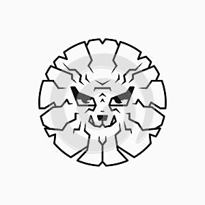 Lion head circle logo concept. animal, character, hand drawn and line art style
