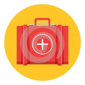 First aid kit, survival box  icon in circle
