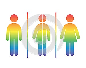 Set of WC sign Icon. LGBT, rainbow color. Vector Illustration on the white background. Vector man & woman icons. Unisex toilet sym