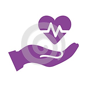Simple illustration of hand preventing heart attack. Cardiology heart health. Health symbol, vector icon
