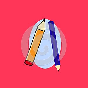 Icon of two pencils (red and blue) with shadow. Flat colors only. photo