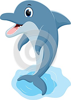 Cartoon funny dolphin jumping, isolated on white background