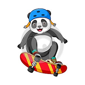 Cartoon cute baby panda playing skateboard