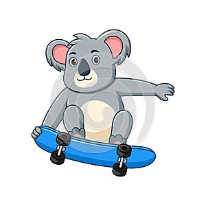 Cartoon cute baby koala playing skateboard