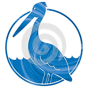 Pelican icon with ocean water in the background