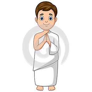 Muslim man wearing Ihram clothes performing Hajj or Umrah pilgrimage photo