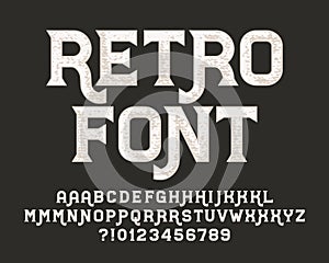 Retro alphabet font. Messy serif letters with alternates and numbers. photo