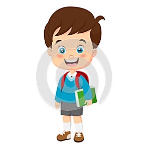 Cartoon little school boy holding a book