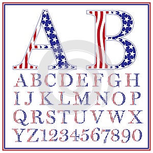 Monogram letters with a patriotic theme. American flag alphabet